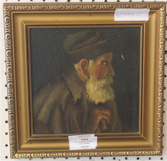 Oil on board, elderly gent, signed